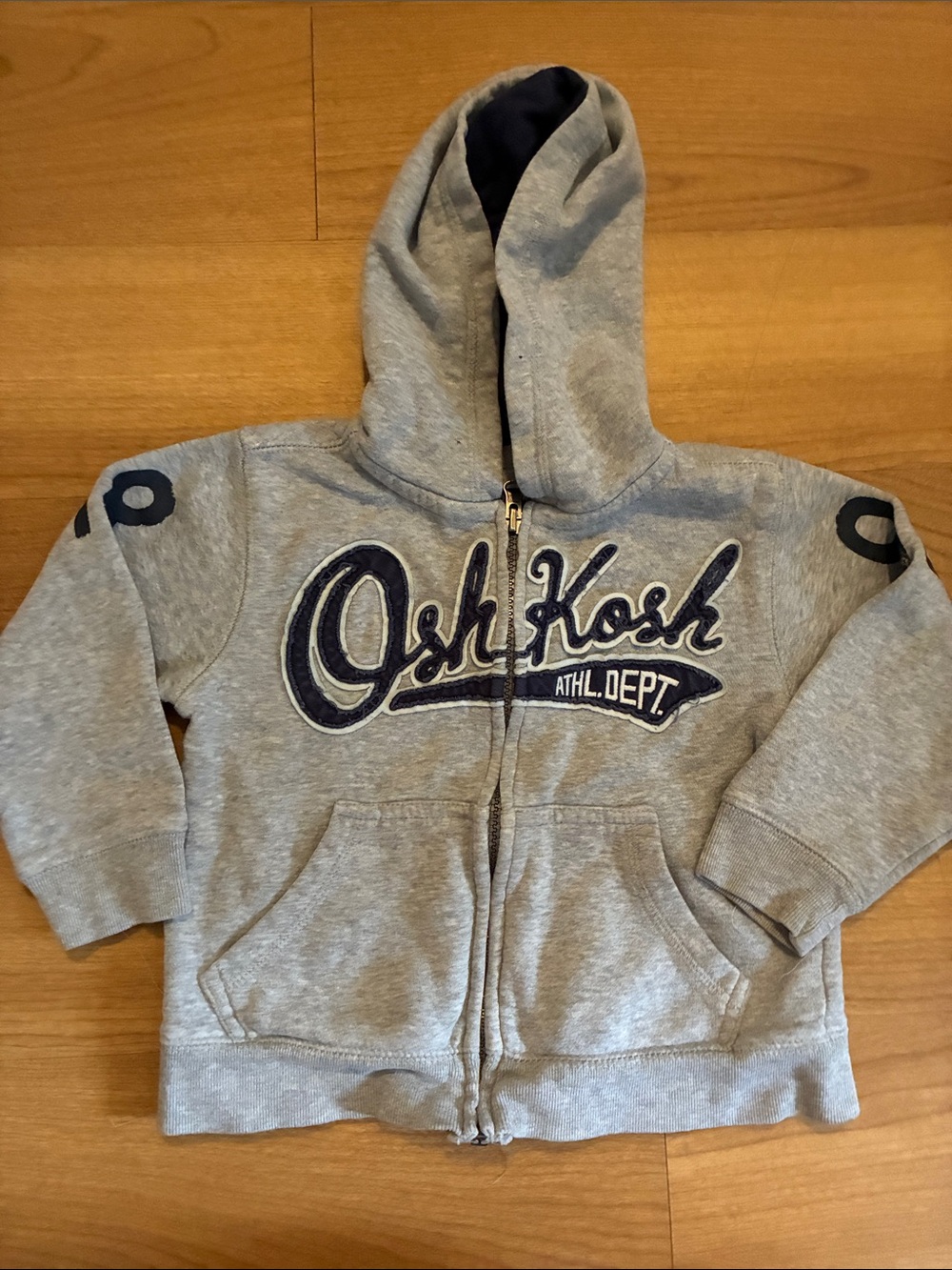OshKosh B'gosh Light Gray Hooded Zip-Up Sweatshirt with Navy Logo